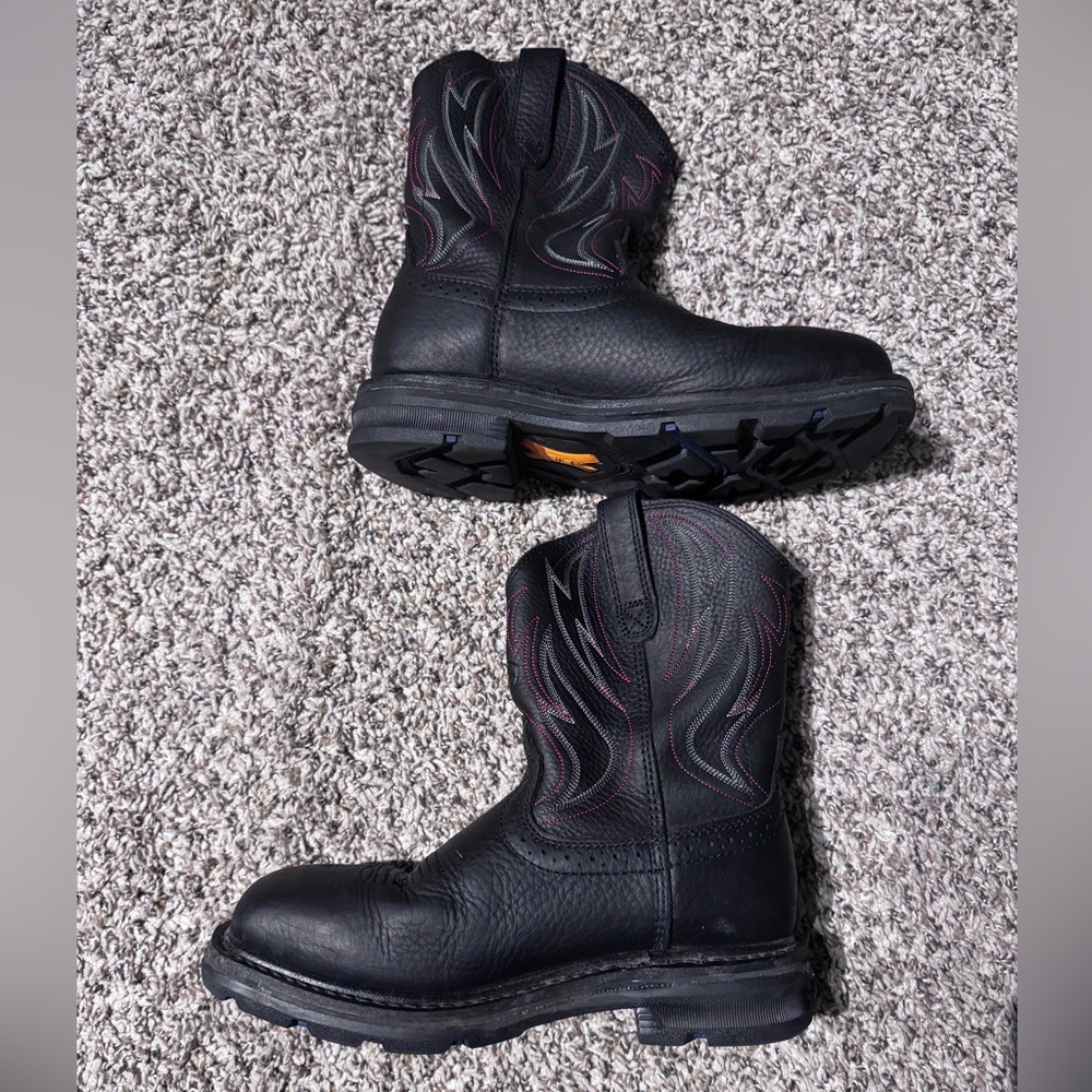 Ariat Black Men's Work Boots with Subtle Red Stitching